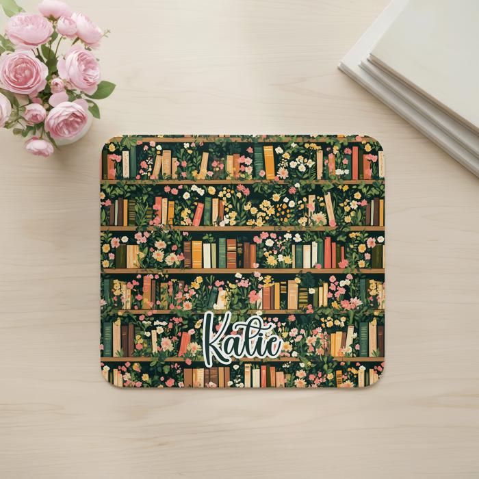 Personalized Green Bookshelf Desk Mat