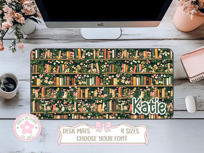 Personalized Green Bookshelf Desk Mat