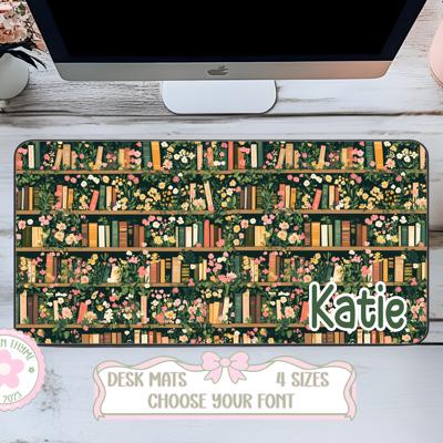 Personalized Green Bookshelf Desk Mat
