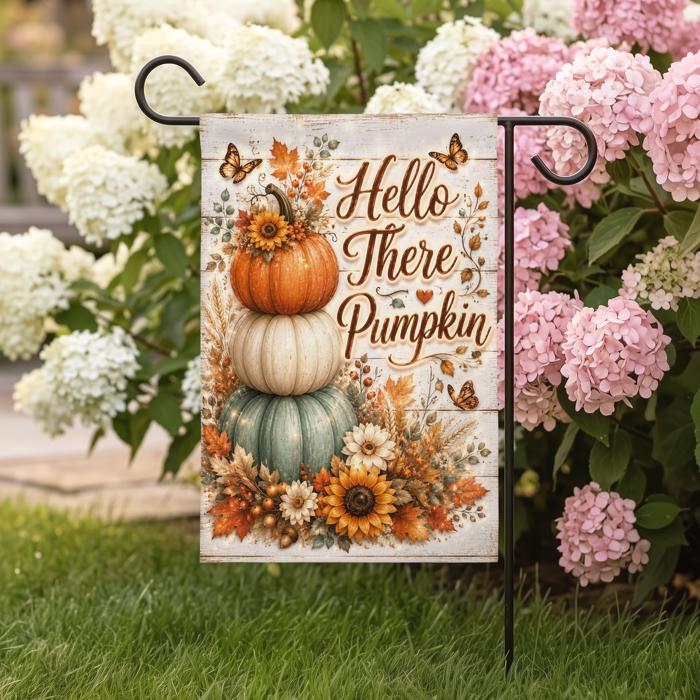 Hello There Pumpkin Garden Flag, 12x18 Double Sided Flag: Front Yard Decor