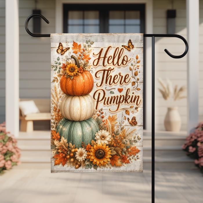 Hello There Pumpkin Garden Flag, 12x18 Double Sided Flag: Front Yard Decor