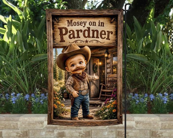 Mosey On In Pardner Garden Flag, 12x18 Double Sided Flag: Front Yard Decor