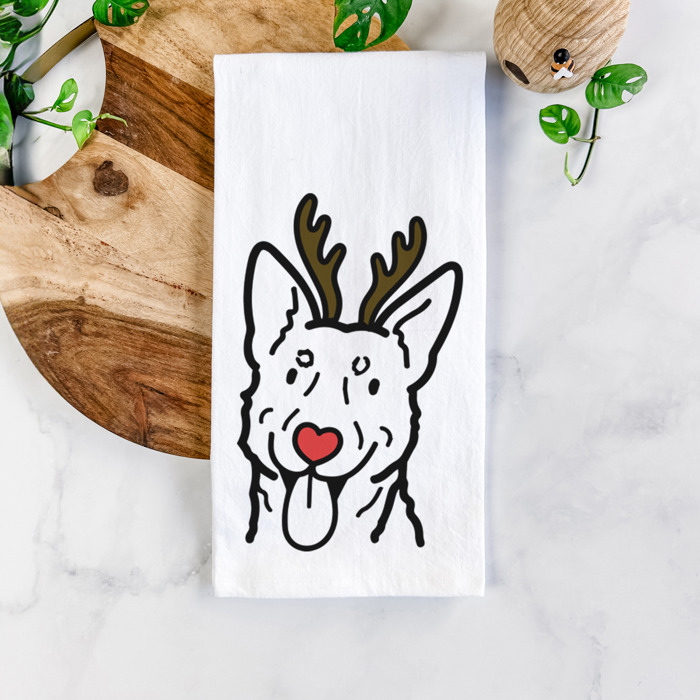 Reindeer Antler Red Nose Dog  Breed Tea Towel - 50+ Breeds