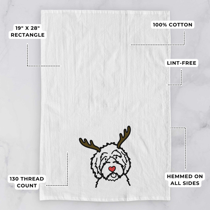 Reindeer Antler Red Nose Dog  Breed Tea Towel - 50+ Breeds