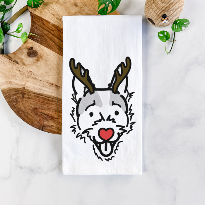 Reindeer Antler Red Nose Dog  Breed Tea Towel - 50+ Breeds