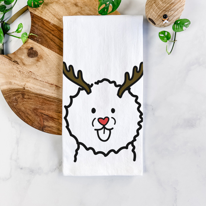 Reindeer Antler Red Nose Dog  Breed Tea Towel - 50+ Breeds