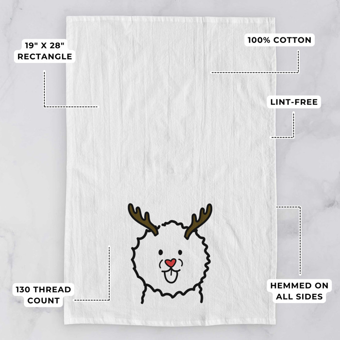 Reindeer Antler Red Nose Dog  Breed Tea Towel - 50+ Breeds