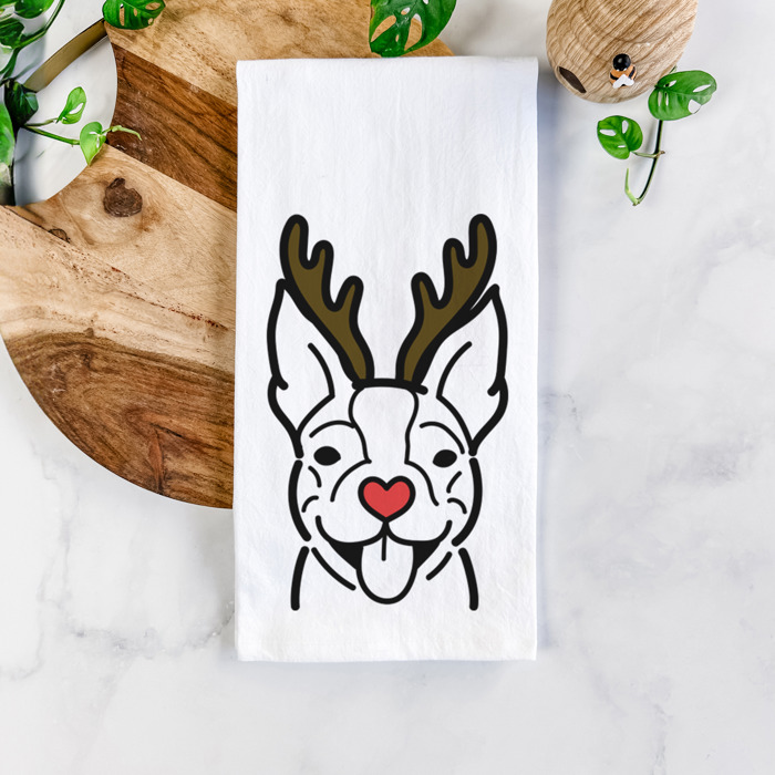Reindeer Antler Red Nose Dog  Breed Tea Towel - 50+ Breeds