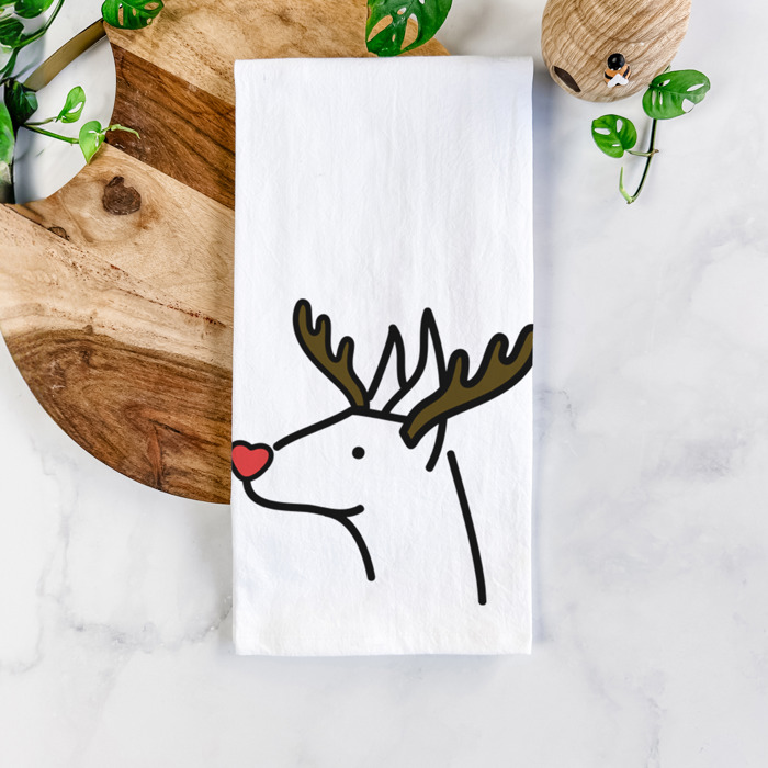 Reindeer Antler Red Nose Dog  Breed Tea Towel - 50+ Breeds