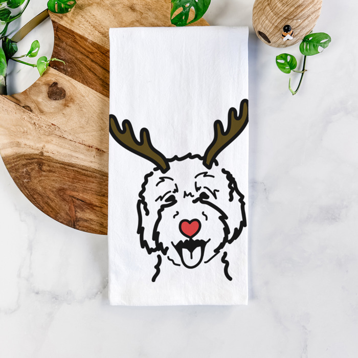 Reindeer Antler Red Nose Dog  Breed Tea Towel - 50+ Breeds