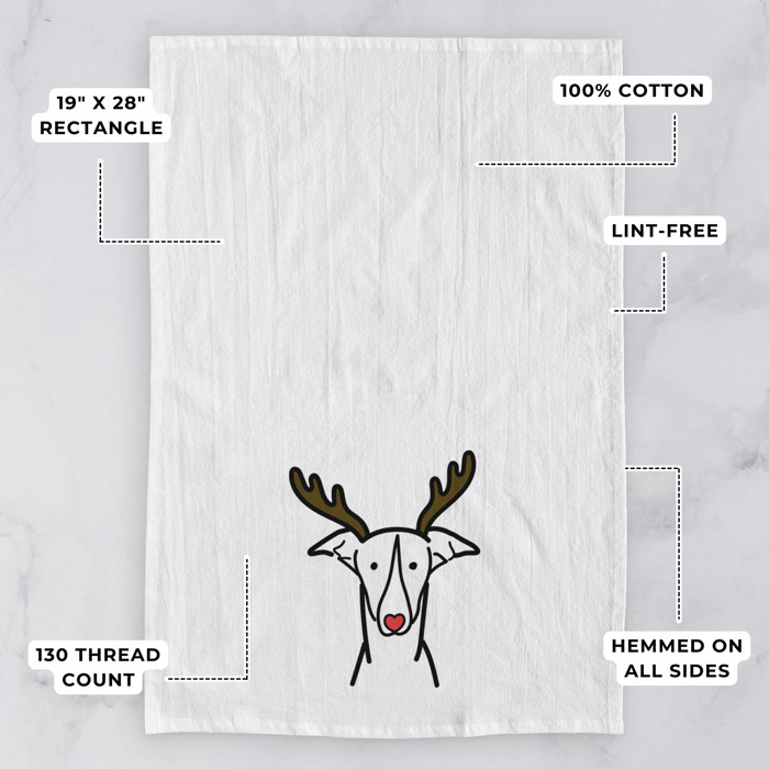 Reindeer Antler Red Nose Dog  Breed Tea Towel - 50+ Breeds