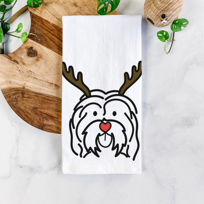 Reindeer Antler Red Nose Dog  Breed Tea Towel - 50+ Breeds