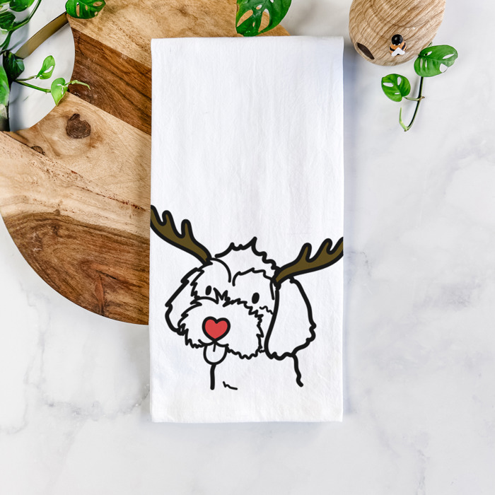 Reindeer Antler Red Nose Dog  Breed Tea Towel - 50+ Breeds