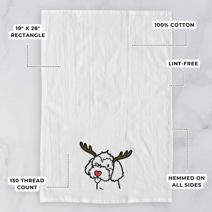 Reindeer Antler Red Nose Dog  Breed Tea Towel - 50+ Breeds