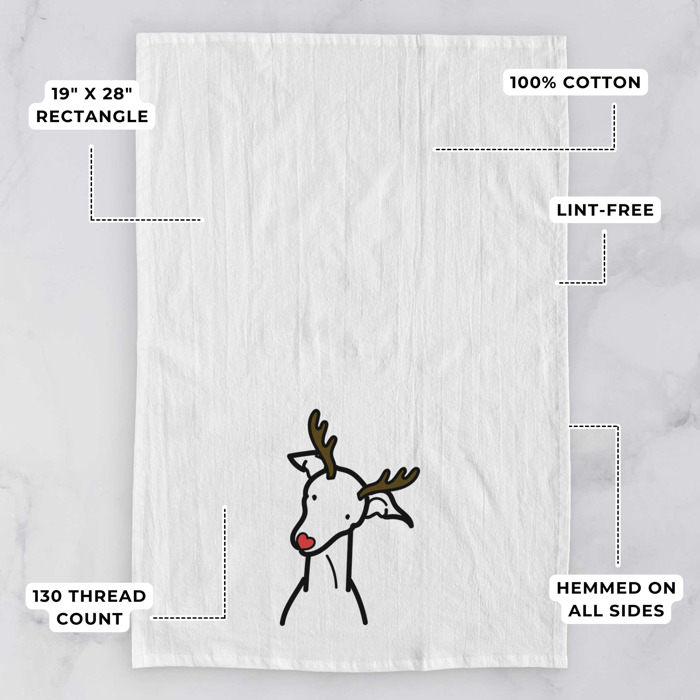 Reindeer Antler Red Nose Dog  Breed Tea Towel - 50+ Breeds