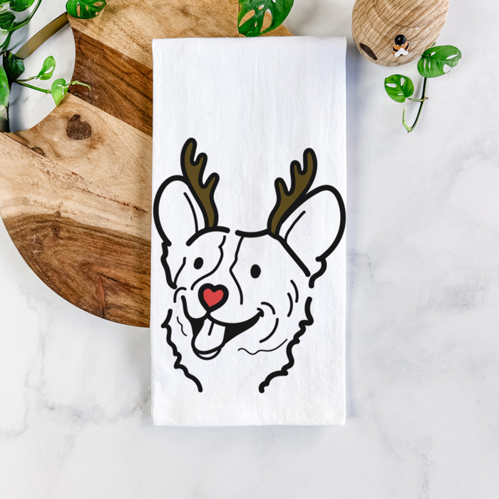 Reindeer Antler Red Nose Dog  Breed Tea Towel - 50+ Breeds