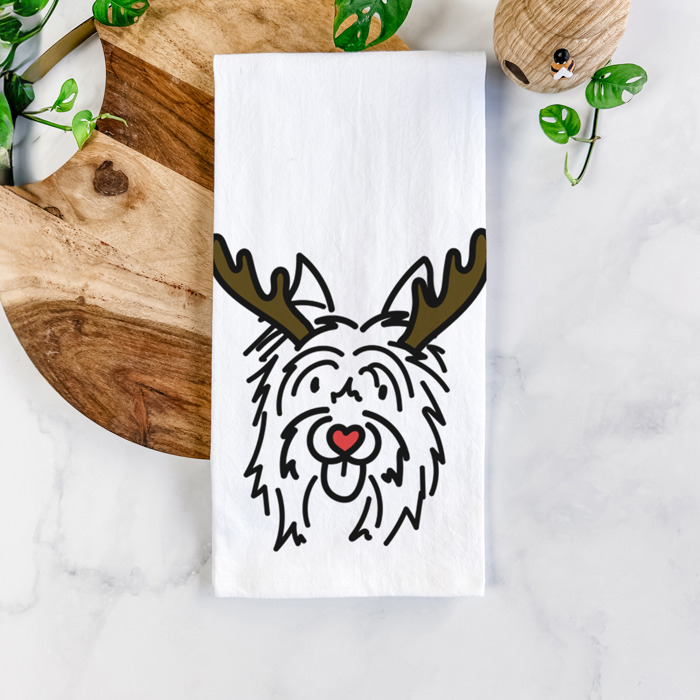 Reindeer Antler Red Nose Dog  Breed Tea Towel - 50+ Breeds