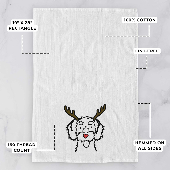 Reindeer Antler Red Nose Dog  Breed Tea Towel - 50+ Breeds