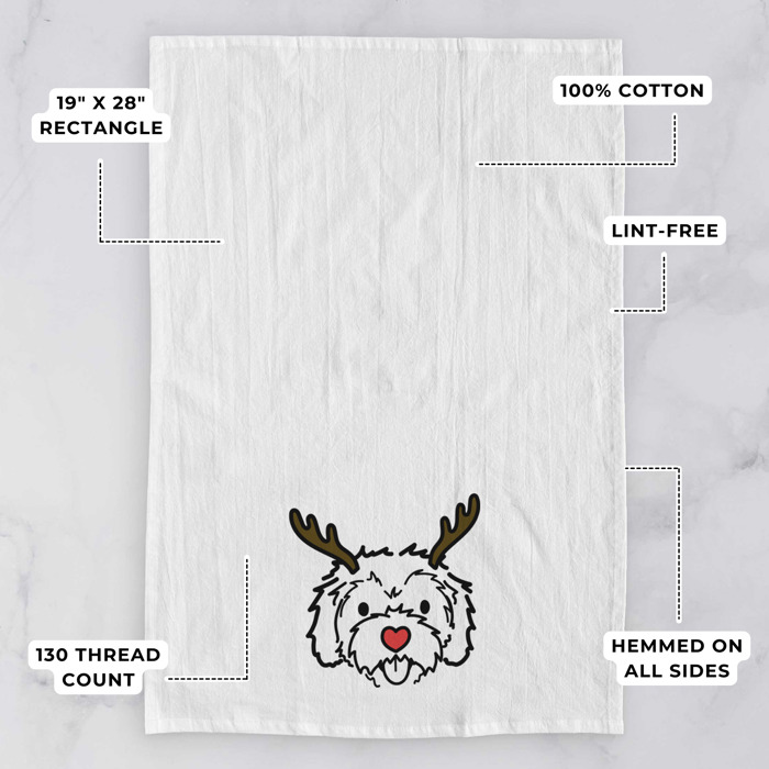 Reindeer Antler Red Nose Dog  Breed Tea Towel - 50+ Breeds