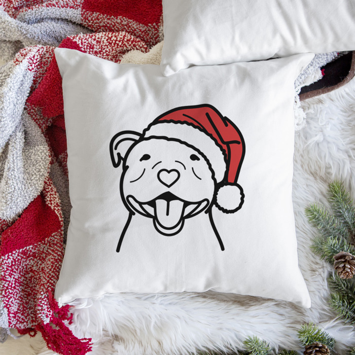 Doodled Santa Hat Dog Breed Throw Pillow Cover -50+ Breeds