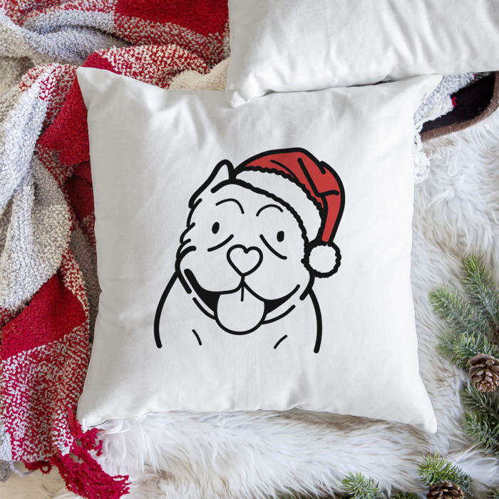 Doodled Santa Hat Dog Breed Throw Pillow Cover -50+ Breeds