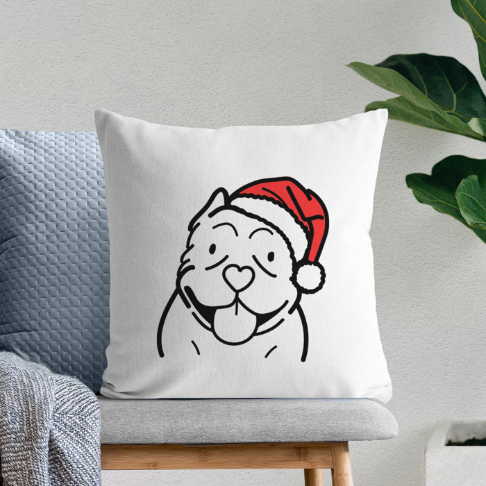 Doodled Santa Hat Dog Breed Throw Pillow Cover -50+ Breeds