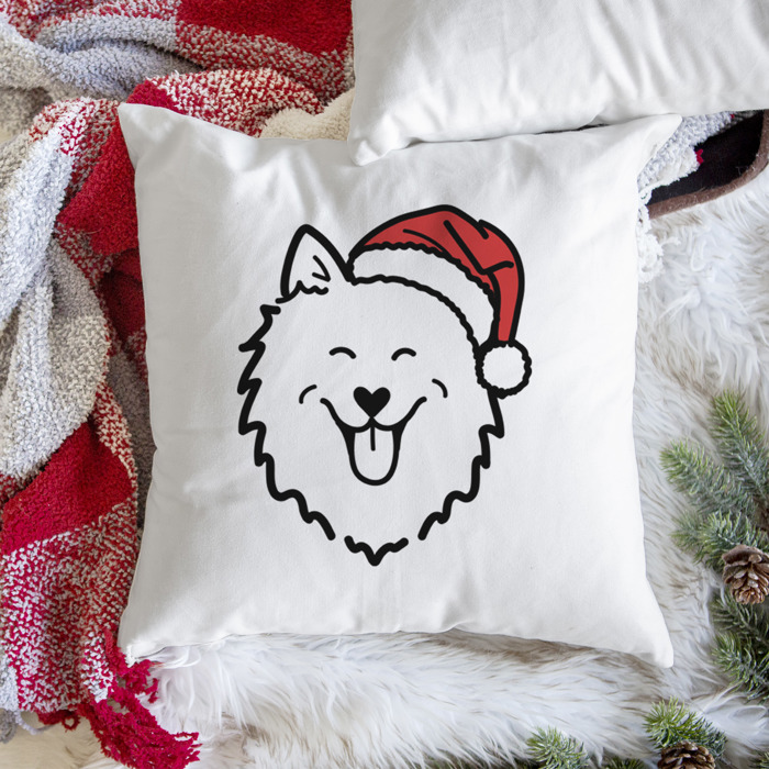 Doodled Santa Hat Dog Breed Throw Pillow Cover -50+ Breeds