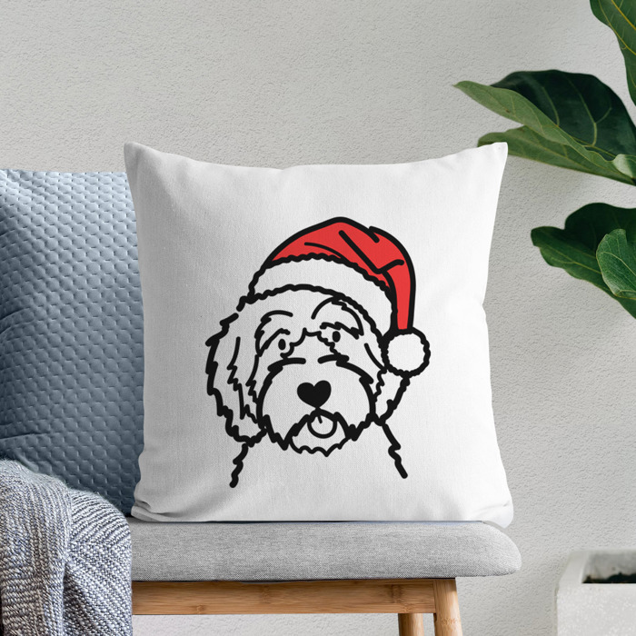 Doodled Santa Hat Dog Breed Throw Pillow Cover -50+ Breeds