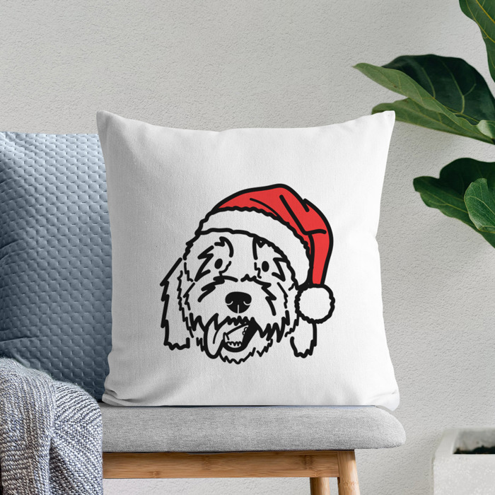 Doodled Santa Hat Dog Breed Throw Pillow Cover -50+ Breeds