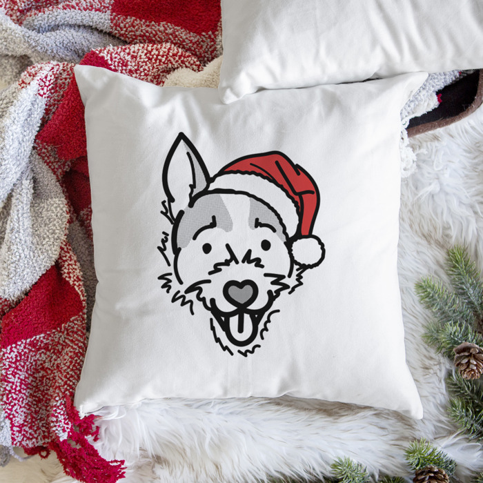 Doodled Santa Hat Dog Breed Throw Pillow Cover -50+ Breeds