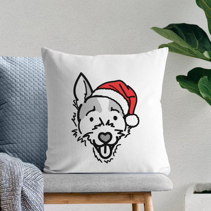 Doodled Santa Hat Dog Breed Throw Pillow Cover -50+ Breeds