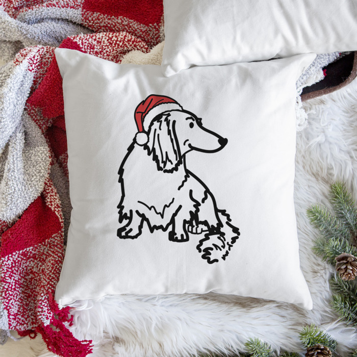 Doodled Santa Hat Dog Breed Throw Pillow Cover -50+ Breeds