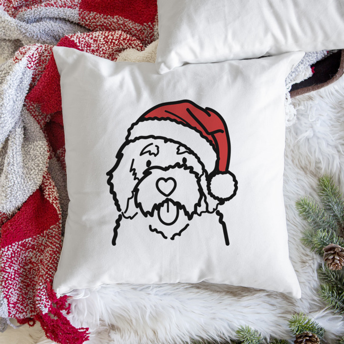 Doodled Santa Hat Dog Breed Throw Pillow Cover -50+ Breeds