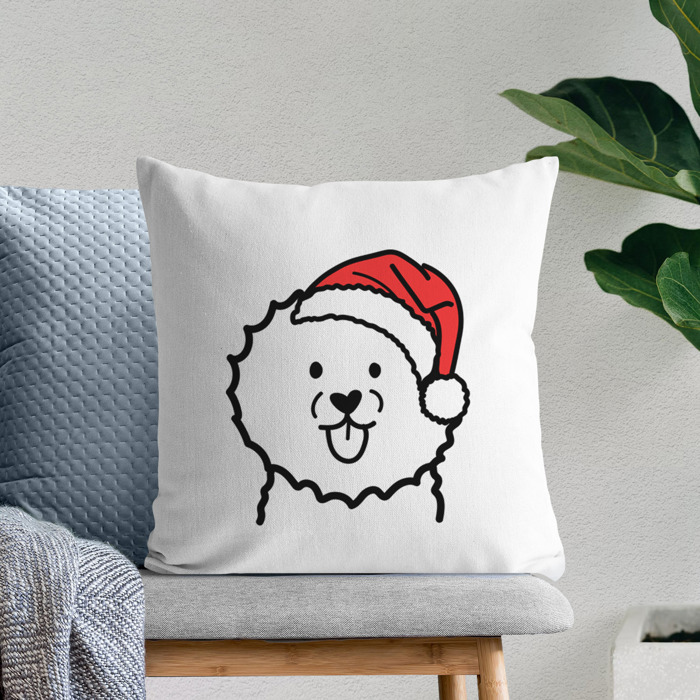 Doodled Santa Hat Dog Breed Throw Pillow Cover -50+ Breeds
