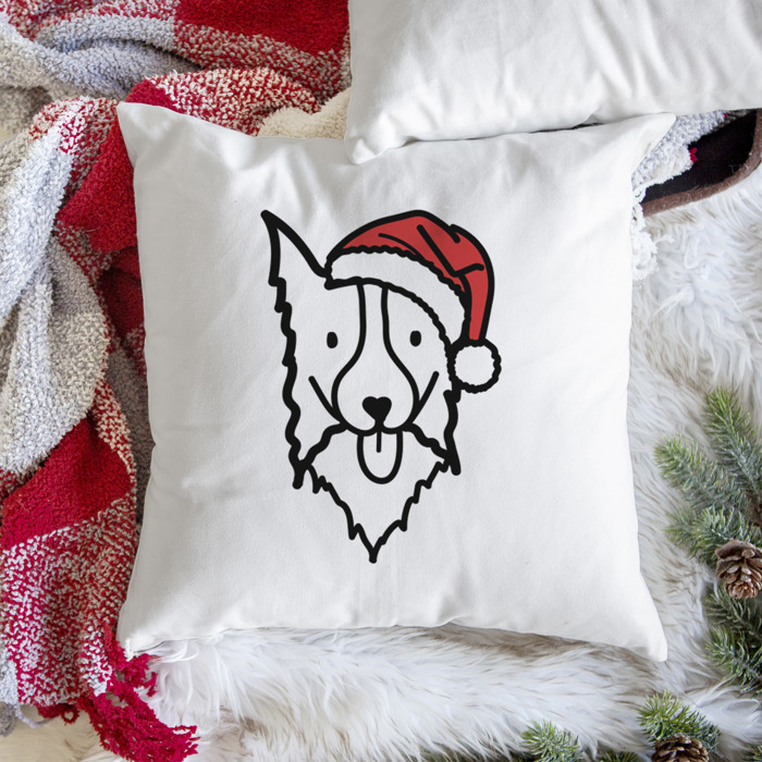 Doodled Santa Hat Dog Breed Throw Pillow Cover -50+ Breeds