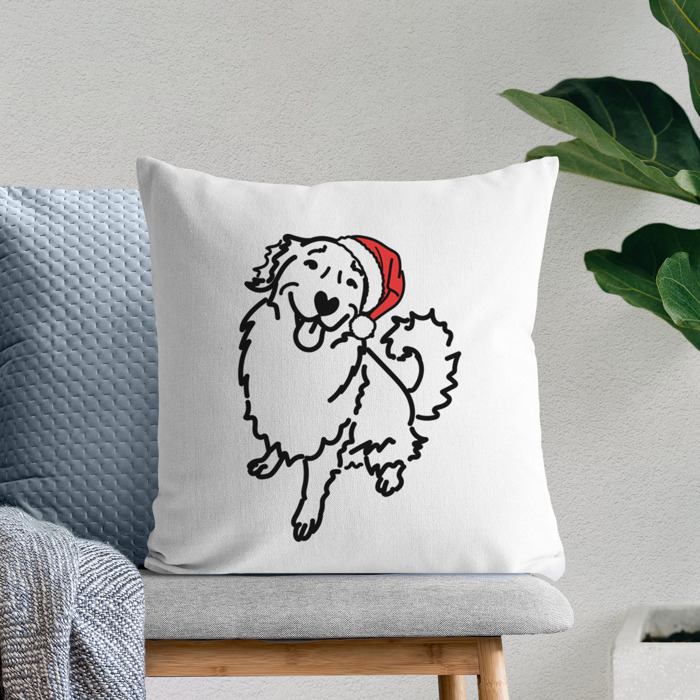 Doodled Santa Hat Dog Breed Throw Pillow Cover -50+ Breeds