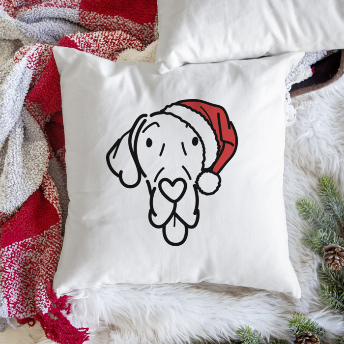 Doodled Santa Hat Dog Breed Throw Pillow Cover -50+ Breeds