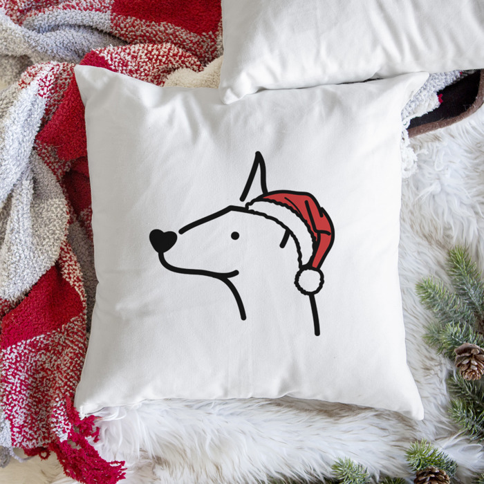 Doodled Santa Hat Dog Breed Throw Pillow Cover -50+ Breeds