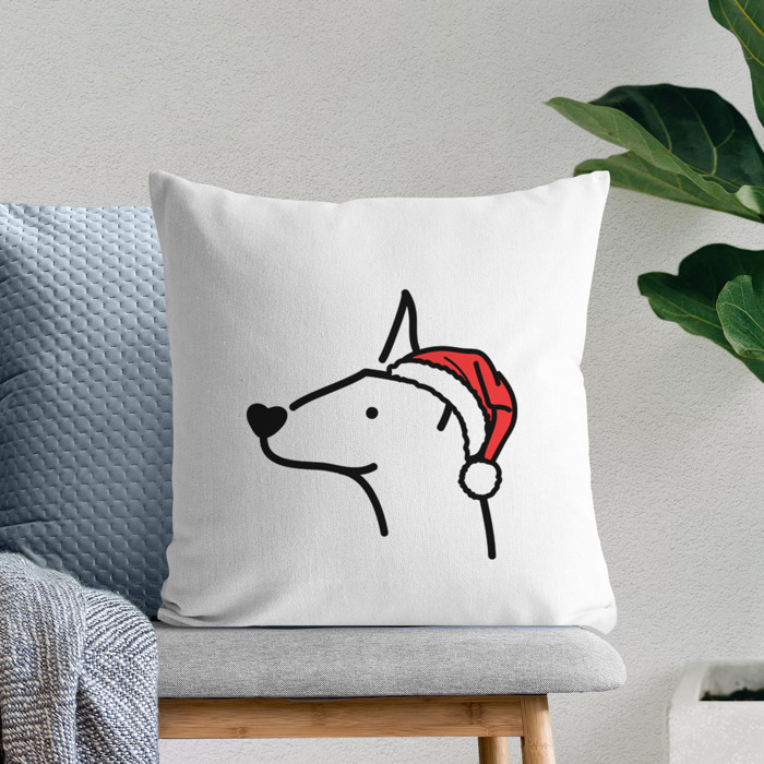 Doodled Santa Hat Dog Breed Throw Pillow Cover -50+ Breeds