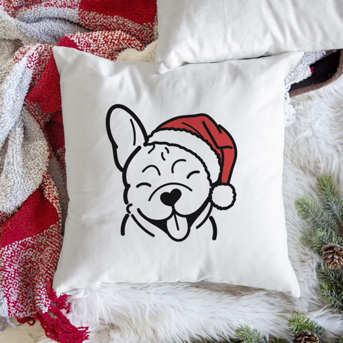 Doodled Santa Hat Dog Breed Throw Pillow Cover -50+ Breeds