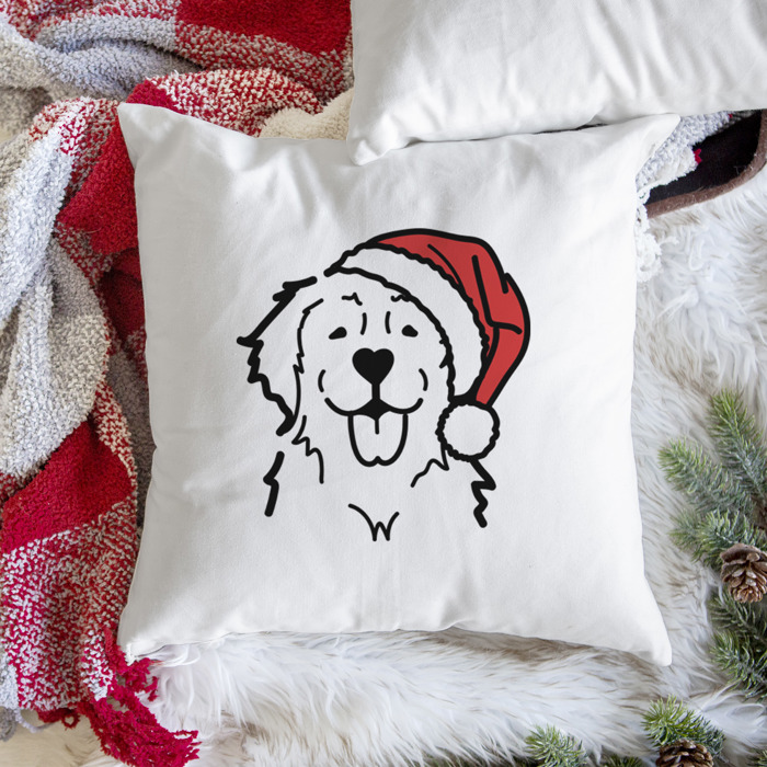 Doodled Santa Hat Dog Breed Throw Pillow Cover -50+ Breeds