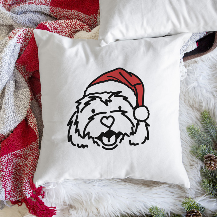 Doodled Santa Hat Dog Breed Throw Pillow Cover -50+ Breeds