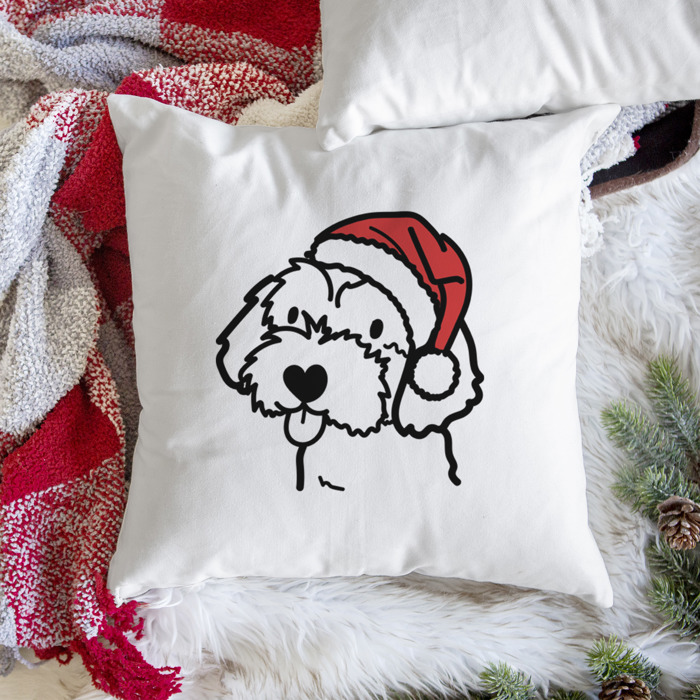 Doodled Santa Hat Dog Breed Throw Pillow Cover -50+ Breeds