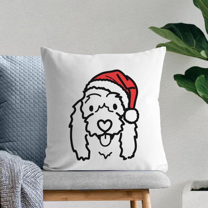Doodled Santa Hat Dog Breed Throw Pillow Cover -50+ Breeds