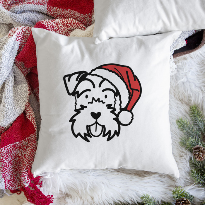 Doodled Santa Hat Dog Breed Throw Pillow Cover -50+ Breeds