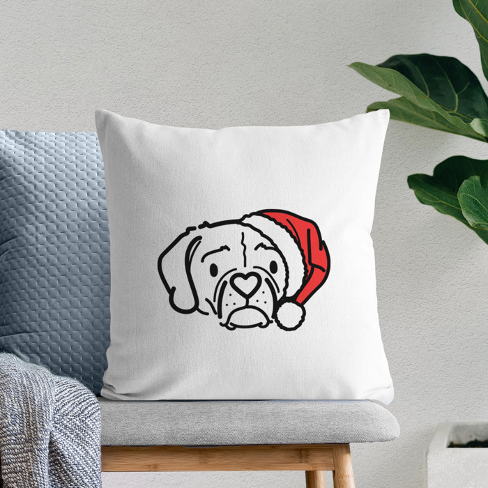 Doodled Santa Hat Dog Breed Throw Pillow Cover -50+ Breeds
