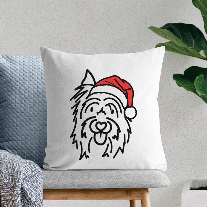 Doodled Santa Hat Dog Breed Throw Pillow Cover -50+ Breeds