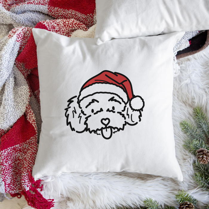 Doodled Santa Hat Dog Breed Throw Pillow Cover -50+ Breeds