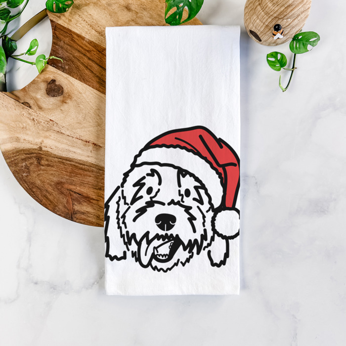 Doodled Santa Hat Dog  Breed Tea Towel - 50+ Breeds