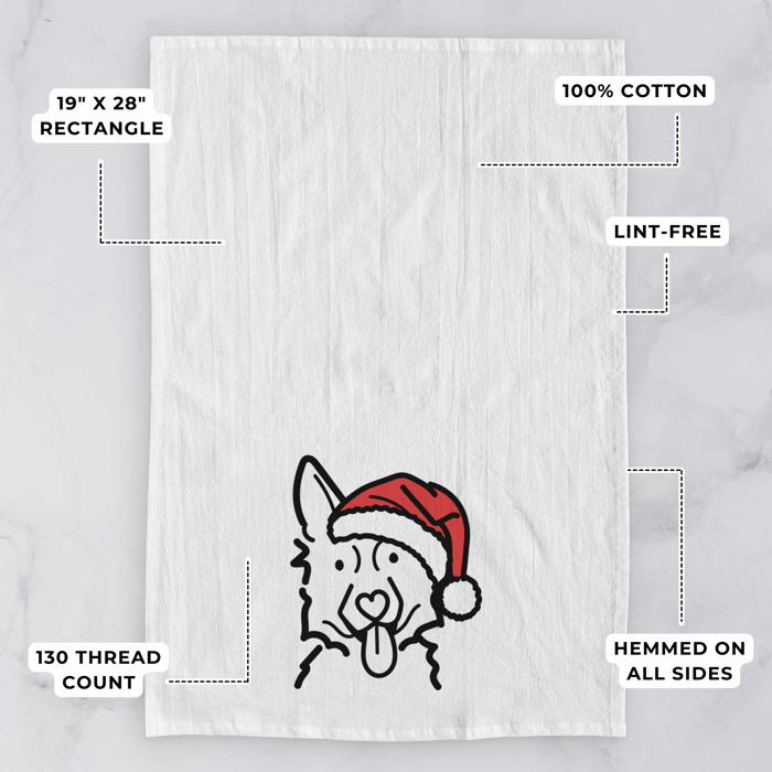 Doodled Santa Hat Dog  Breed Tea Towel - 50+ Breeds